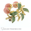 Brosche "Kirschen" am Ast" Koralle Emaille Gold – Bild 7