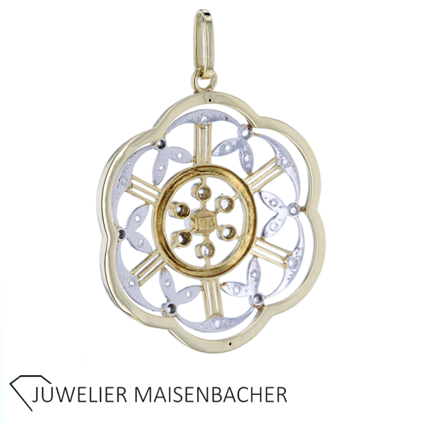 Vintage Blumen Anhänger mit Diamanten und Zuchtperle – Bild 4