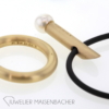 Schmuckset Collier Kautschuck und Ring mit Perle, Diamant – Bild 2